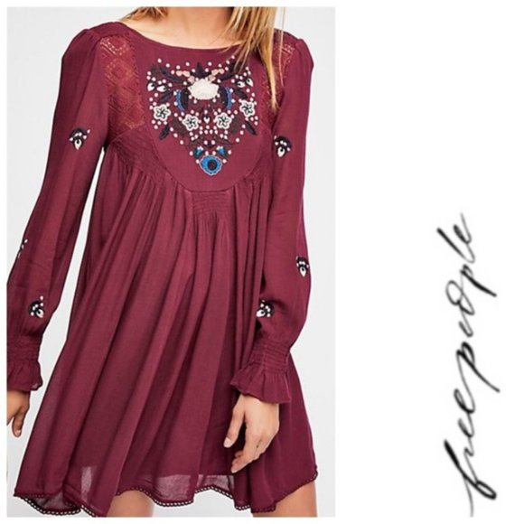 Free People Dresses & Skirts - FREE PEOPLE Plum Moya Embroidered Mini Dress